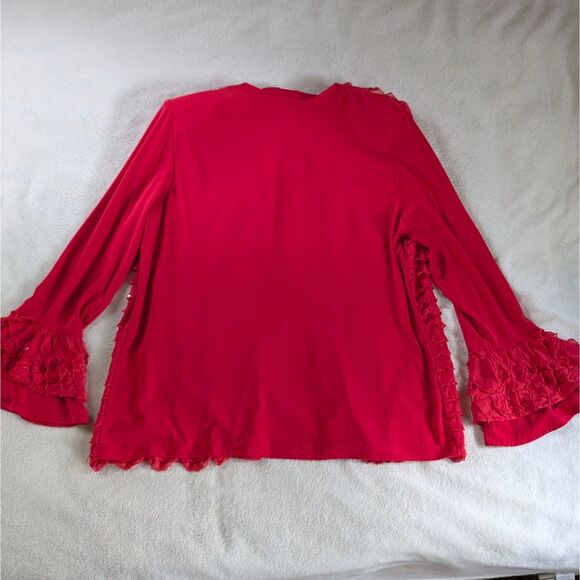 Vintage Ruffled Cardigan Women's Medium/Large Red Sparkly Flare Bell Sleeve - Picture 3 of 8